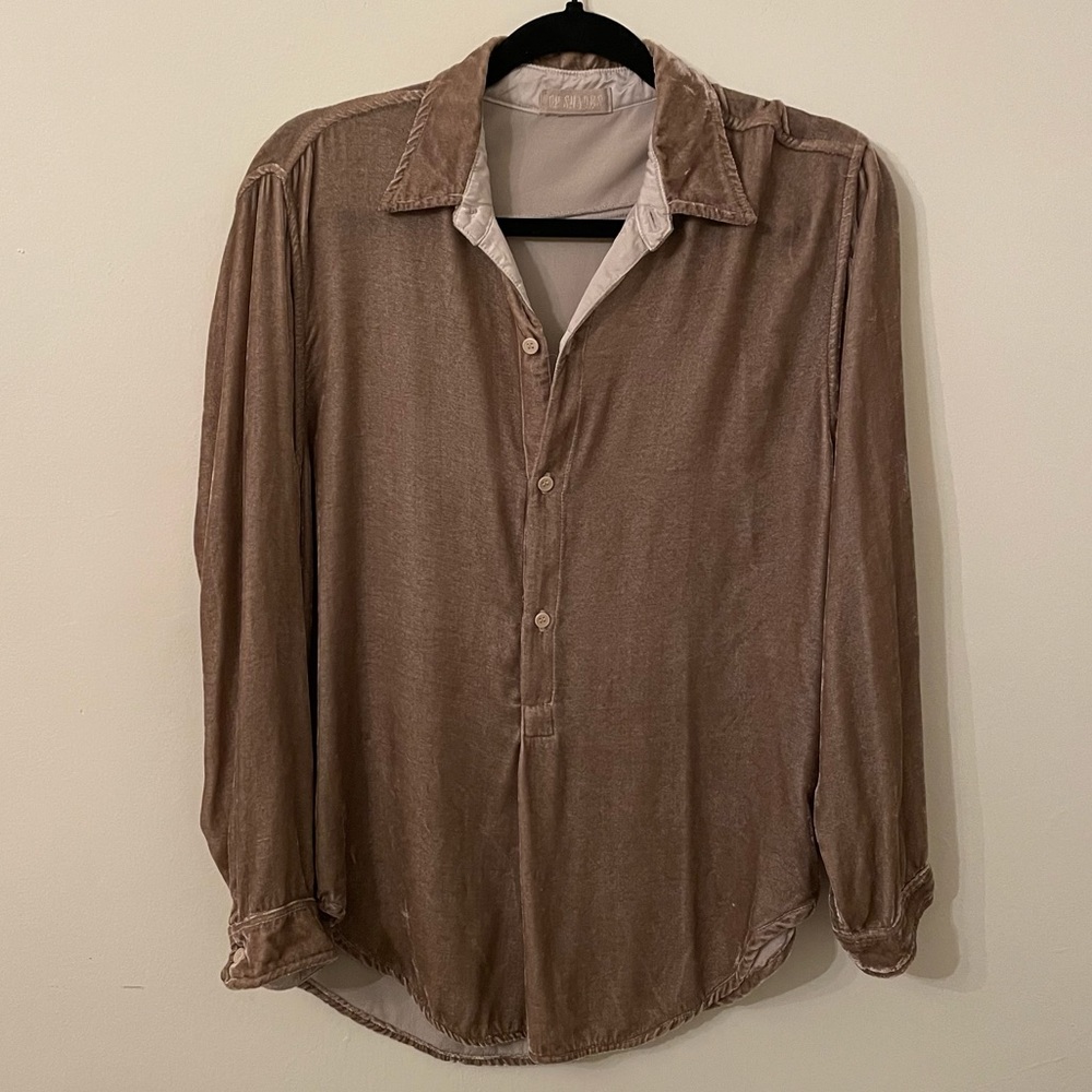 CP Shades Tan Velvet Pop Over Buttondown Blouse